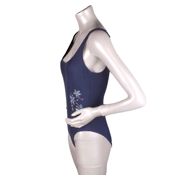 Vintage GOTTEX Swimsuit One Piece Bathing Suit Beach Summer Floral Blue 90s - Picture 2 of 7